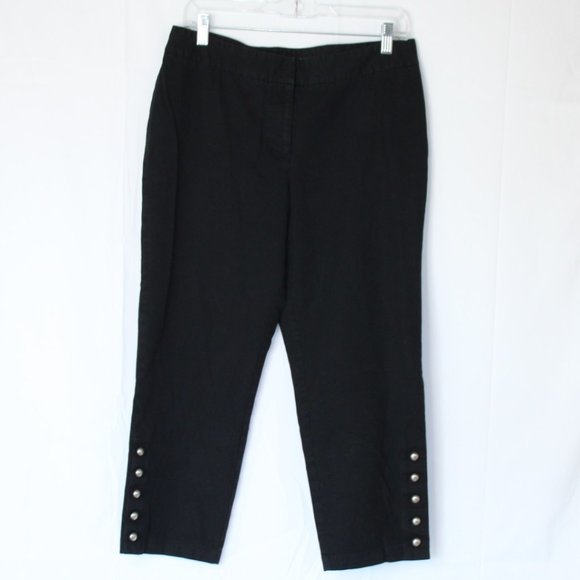 INC INTERNATIONAL CONCEPTS BLACK HIGH ANKLE PANTS SZ 12 FLAT FRONT BUTTONS COTTO - Picture 1 of 15